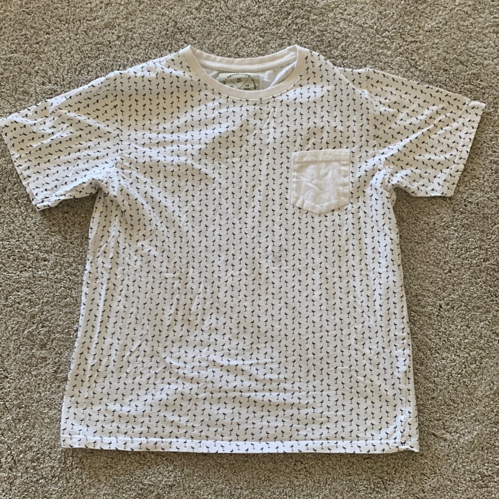 XL White Native Code Breast Pocket T-Shirt with Flamingo Print Pattern